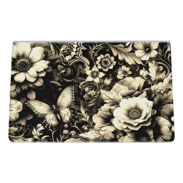 Golden Antique Floral with Butterflies  Desk Business Card Holder (Back)