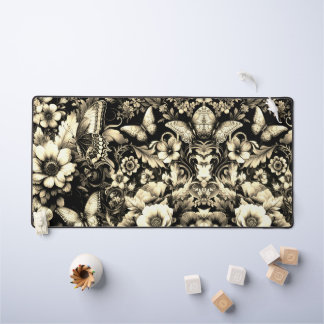 Golden Antique Floral with Butterflies Desk Mat