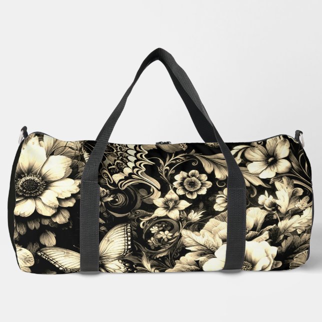  Golden Antique Floral with Butterflies  Duffle Bag (Front)