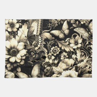 Golden Antique Floral with Butterflies  Kitchen Towel