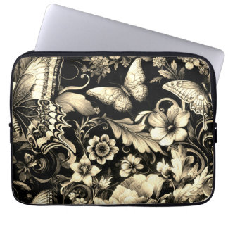 Golden Antique Floral with Butterflies Laptop Sleeve