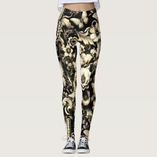  Golden Antique Floral with Butterflies  Leggings