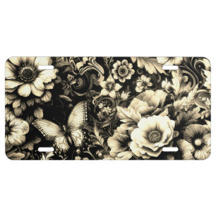  Golden Antique Floral with Butterflies  License Plate