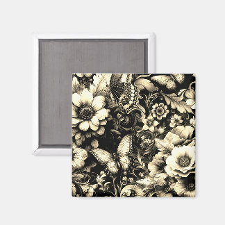  Golden Antique Floral with Butterflies  Magnet
