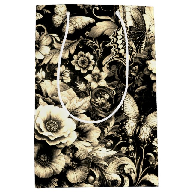  Golden Antique Floral with Butterflies  Medium Gift Bag (Front)