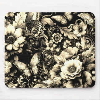 Golden Antique Floral with Butterflies Mouse Pad