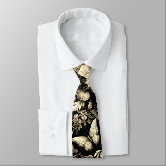 Golden Antique Floral with Butterflies Neck Tie