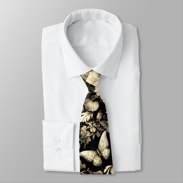  Golden Antique Floral with Butterflies  Neck Tie (Tied)