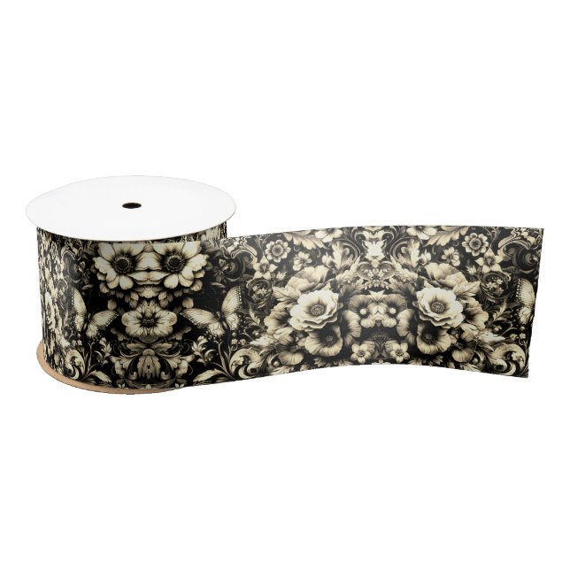  Golden Antique Floral with Butterflies  Satin Ribbon (Spool)