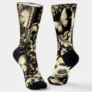  Golden Antique Floral with Butterflies  Socks