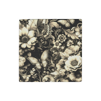  Golden Antique Floral with Butterflies  Stone Magnet