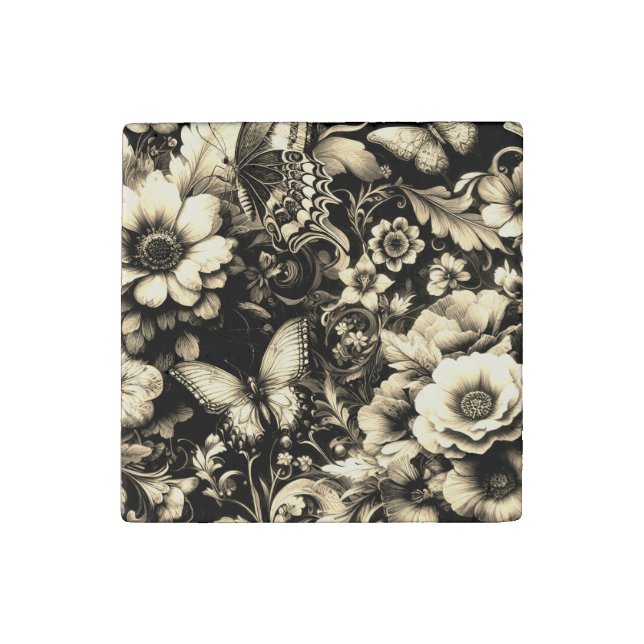  Golden Antique Floral with Butterflies  Stone Magnet (Front)