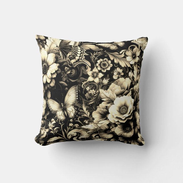 Golden Antique Floral with Butterflies  Throw Pillow (Front)