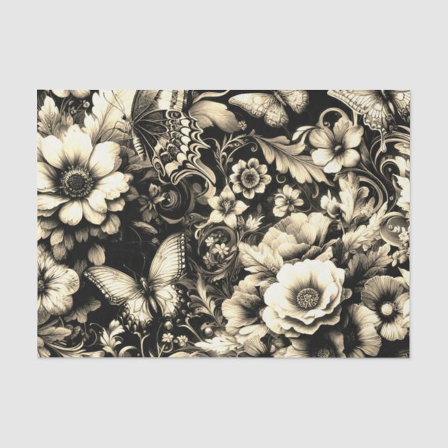  Golden Antique Floral with Butterflies  Tissue Paper (Front)