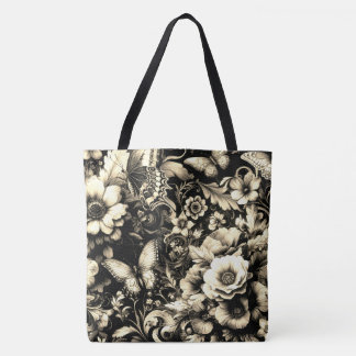  Golden Antique Floral with Butterflies  Tote Bag