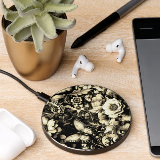 Golden Antique Floral with Butterflies Wireless Charger