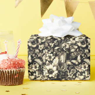  Golden Antique Floral with Butterflies  Wrapping Paper