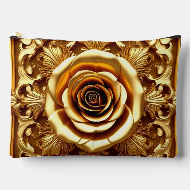 Golden Antique Rose Border Accessory Pouch (Front)