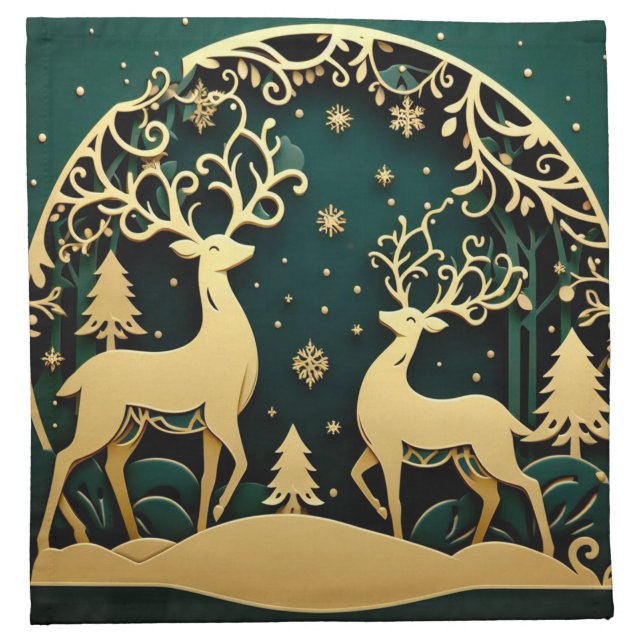 Golden Antler Grove – Snowflake Arch Cloth Napkin (Front)