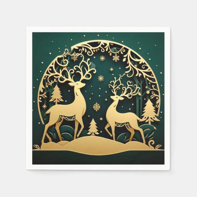 Golden Antler Grove – Snowflake Arch Napkins (Front)