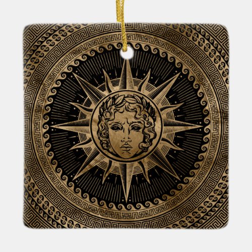 Golden Apollo Sun God on Greek Key Ornament