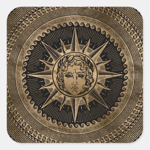 Golden Apollo Sun God on Greek Key Ornament Square Sticker