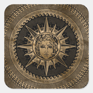 Golden Apollo Sun God on Greek Key Ornament Square Sticker