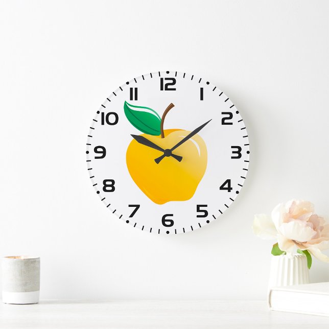 Golden Apple Bright Yellow Fruit Large Clock (Creator Uploaded)