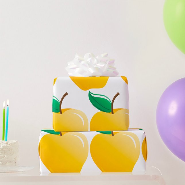 Golden Apple Bright Yellow Fruit Wrapping Paper (Creator Uploaded)