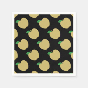 Golden Apple on Black Napkins