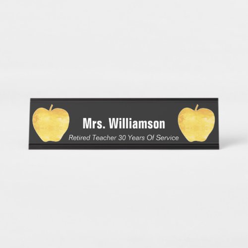 Golden Apple Retired Teacher Appreciation Thanks Desk Name Plate