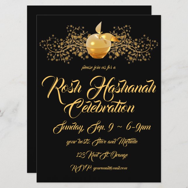 Golden Apple Rosh Hashanah Invitation (Front/Back)