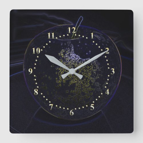 golden apple square wall clock