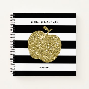 Golden Apple Teacher Spiral Notebook  Faux Glitter Notebook by DearHenryDesign at Zazzle