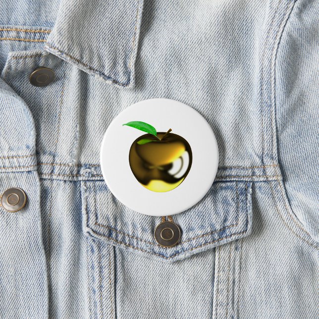Golden Apple with Leaf Shiny Metallic Button (Creator Uploaded)