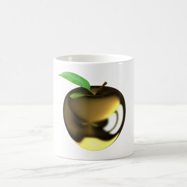 Golden Apple with Leaf Shiny Metallic Coffee Mug (Center)