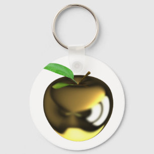 Golden Apple with Leaf Shiny Metallic Keychain