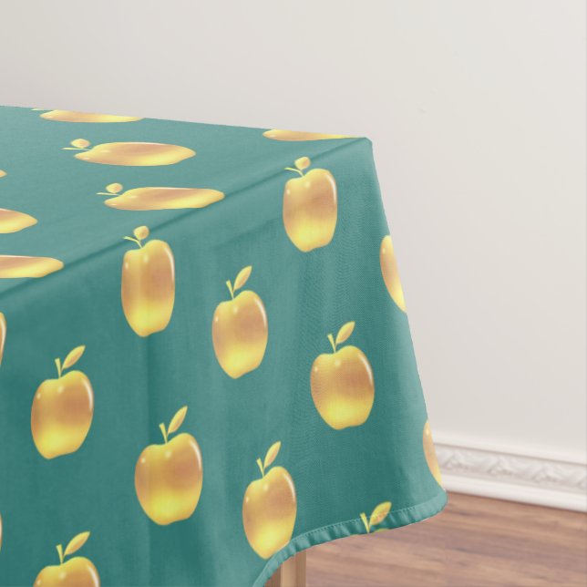 Golden Apples on Emerald Teal Tablecloth (In Situ)