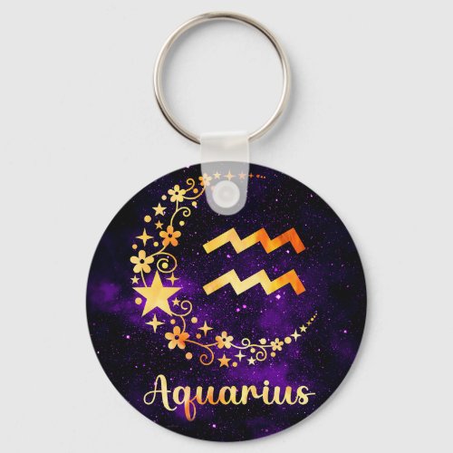 Golden Aquarius Zodiac Art Keychain