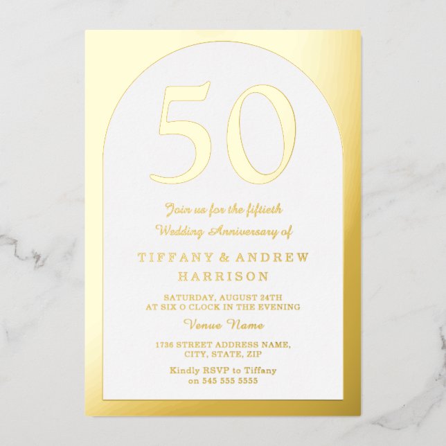 Golden Arch 50th Wedding Anniversary Gold  Foil Invitation (Front)