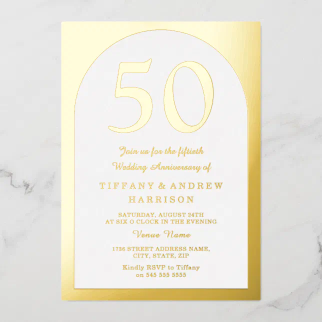 Golden Arch 50th Wedding Anniversary Gold Foil Invitation | Zazzle