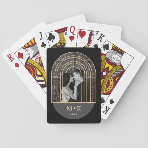 Golden Arch  Black and Gray Photo and Monogram Playing Cards