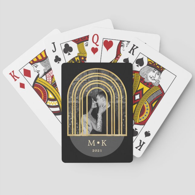 Golden Arch | Black and Gray Photo and Monogram Poker Cards (Back)