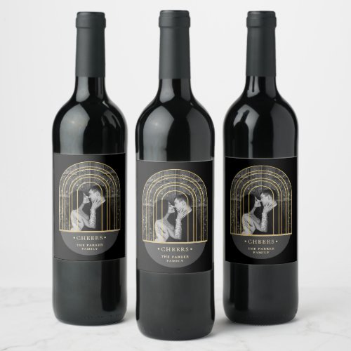 Golden Arch  Black and Gray Photo Cheers Wine Label
