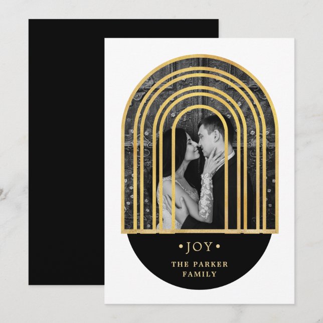 Golden Arch | Black and White Christmas Photo Holiday Card (Front/Back)