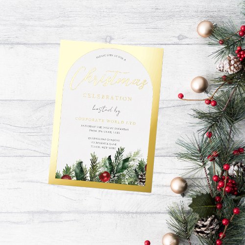 Golden Arch Family or Office Christmas Party Foil Invitation