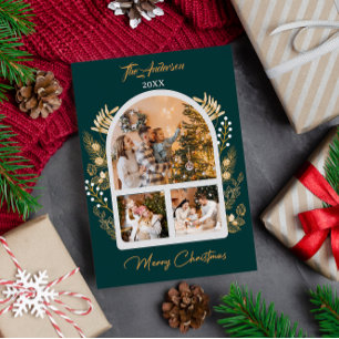 Golden Arch Photo Holiday Greenery Christmas Invitation
