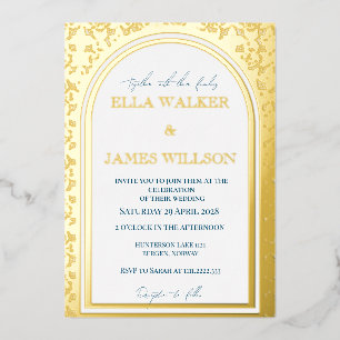Golden Arch Regal Wedding (Retro-Dotted) Foil Invitation