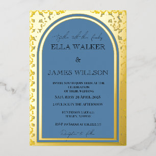 Golden Arch Regal Yellow & Dusty Blue (Solid) Foil Invitation