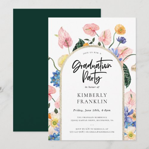 Golden Arch Summer Floral Graduation Party Invitat